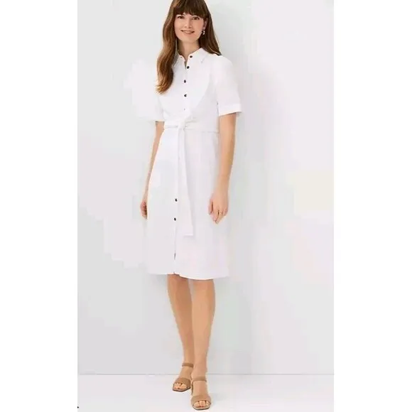 Ann Taylor Linen Wrap Shirt Dress Sz 10P White Summer Office Spring 2024 NWT