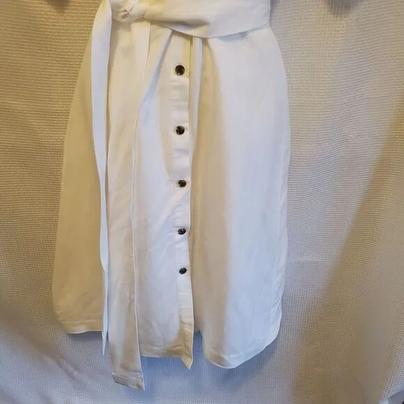 Ann Taylor Linen Wrap Shirt Dress Sz 10P White Summer Office Spring 2024 NWT