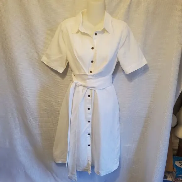 Ann Taylor Linen Wrap Shirt Dress Sz 10P White Summer Office Spring 2024 NWT