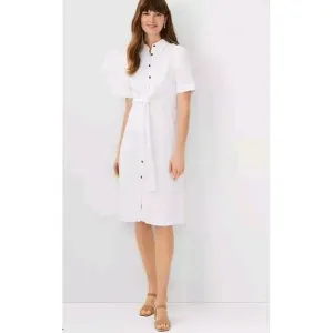 Ann Taylor Linen Wrap Shirt Dress Sz 10P White Summer Office Spring 2024 NWT