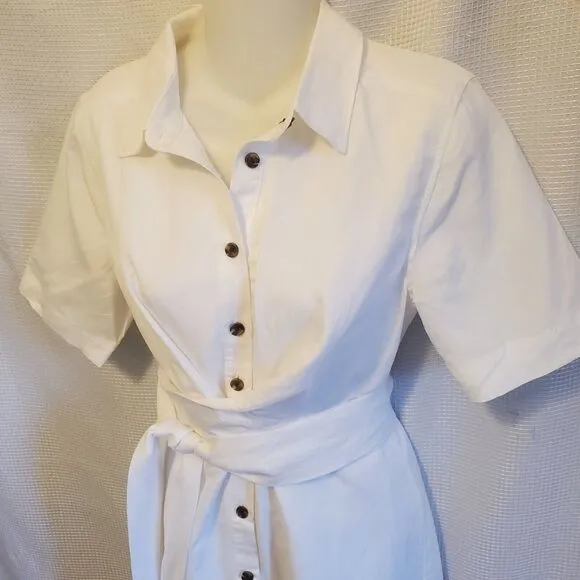 Ann Taylor Linen Wrap Shirt Dress Sz 10P White Summer Office Spring 2024 NWT