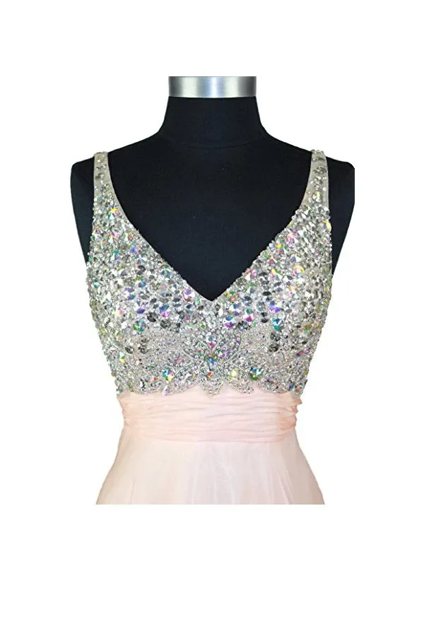 Anneprom A Line V-Neck Formal Chiffon Prom Dress With Beading APB0020