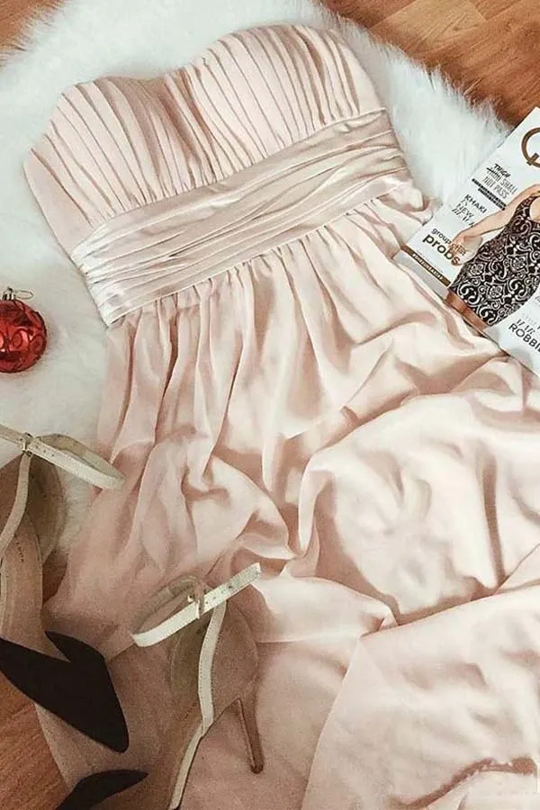 Anneprom Modest Strapless Ruched Bridesmaid Dress Chiffon Formal Dresses APB0104