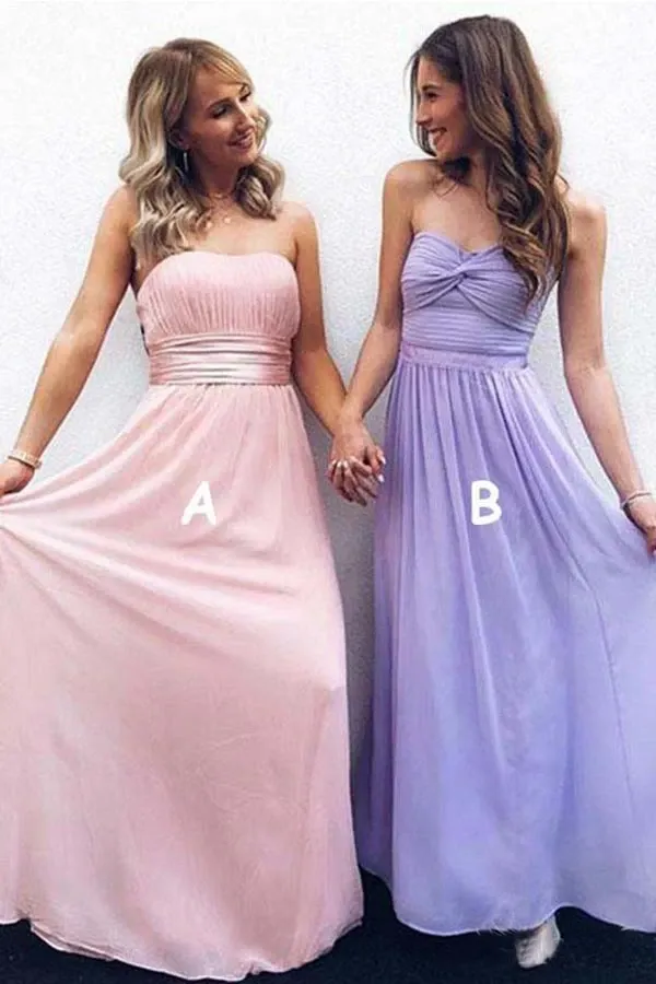 Anneprom Modest Strapless Ruched Bridesmaid Dress Chiffon Formal Dresses APB0104