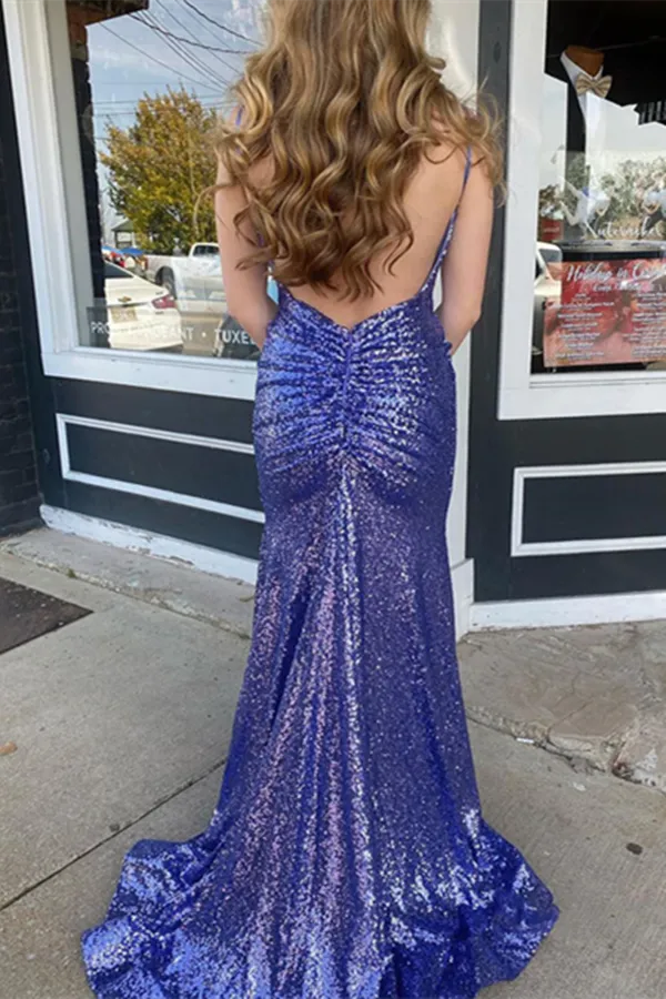 Anneprom Purple Long Mermaid Prom Dresses with Slit Formal Dresses APP0622