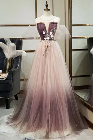 Anneprom Unique A Line Tulle Applique Long Prom Dress Formal Evening Dress APP0541