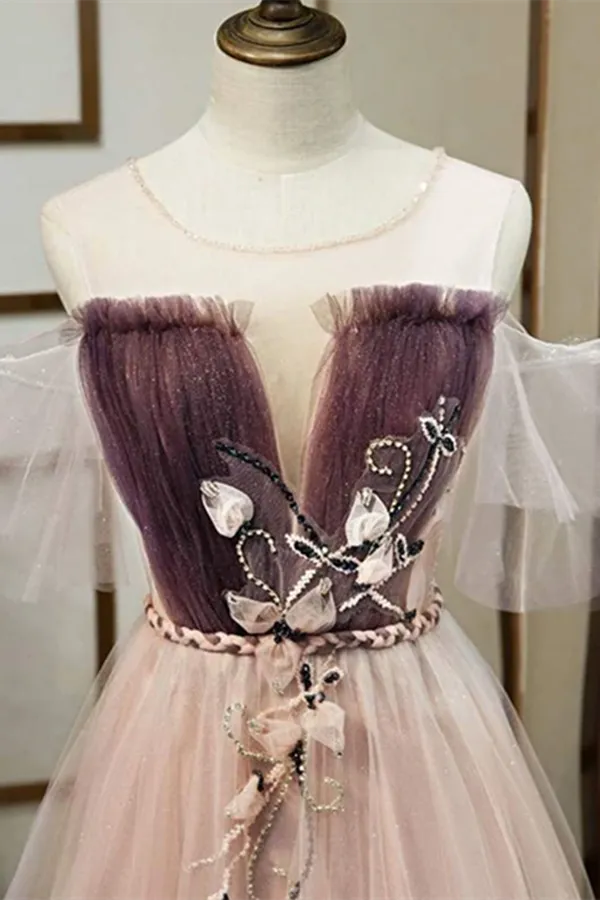 Anneprom Unique A Line Tulle Applique Long Prom Dress Formal Evening Dress APP0541