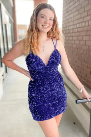 Anneprom V Neck Short Royal Blue Prom Dresses, Formal Homecoming Dresses APH0197