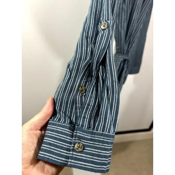 ANTHROPOLOGIE Women's Long Sleeve Belted Striped Shirt Dress Blue Size 12 - NWT