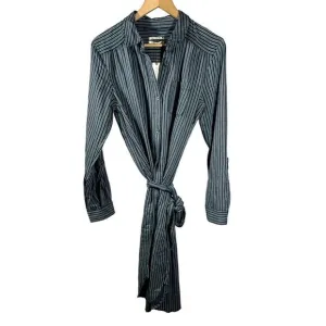 ANTHROPOLOGIE Women's Long Sleeve Belted Striped Shirt Dress Blue Size 12 - NWT
