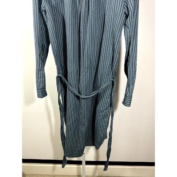 ANTHROPOLOGIE Women's Long Sleeve Belted Striped Shirt Dress Blue Size 12 - NWT