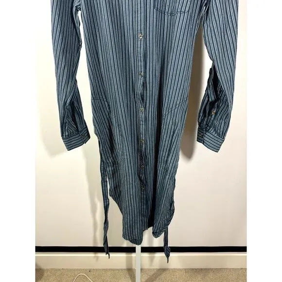 ANTHROPOLOGIE Women's Long Sleeve Belted Striped Shirt Dress Blue Size 12 - NWT