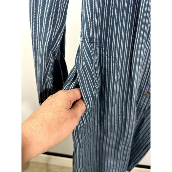 ANTHROPOLOGIE Women's Long Sleeve Belted Striped Shirt Dress Blue Size 12 - NWT