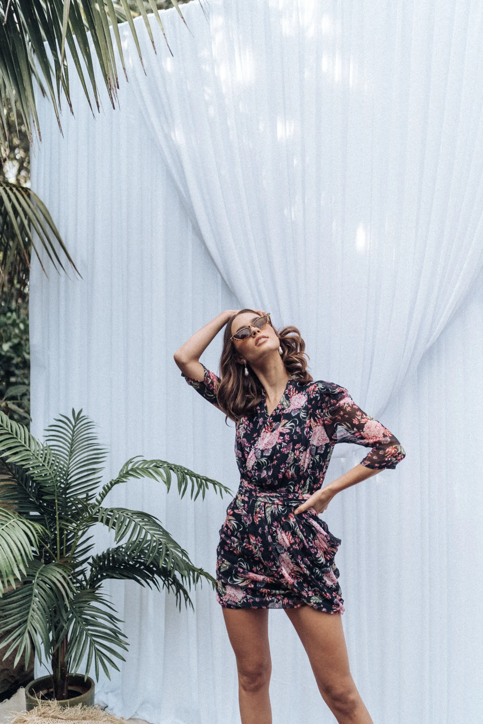 Antoinette Mini Dress - Black Floral
