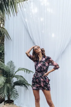 Antoinette Mini Dress - Black Floral