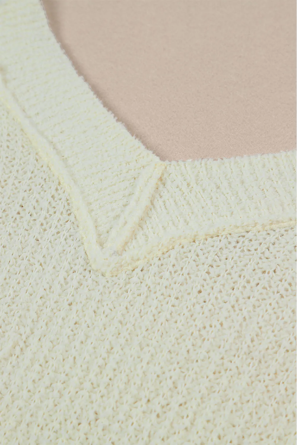 Apricot Cropped V Neck Fuzzy Sweater