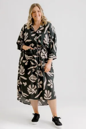 Arenes Motif Shirt Dress - Black Motif Print
