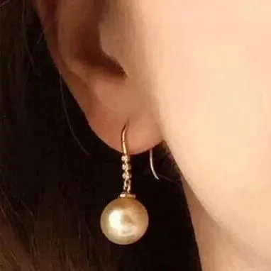 Articulated Tapered Diamond and French Hook Pearl Earrings, 10.0-11.0 mm Golden South Sea Pearl
