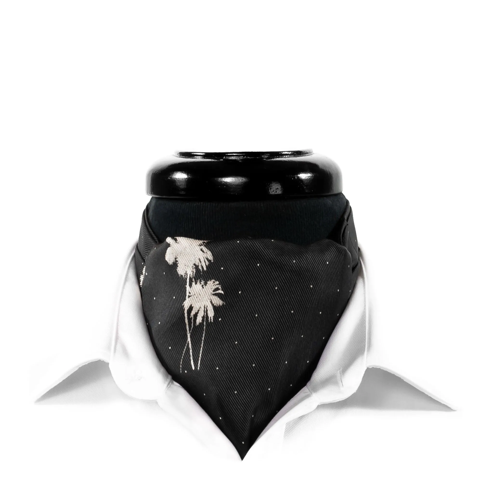 Ascot Cravat Tie Silk Black Palm Trees Floral Theater Costume Dress Formal Wedding Party Necktie Scarf
