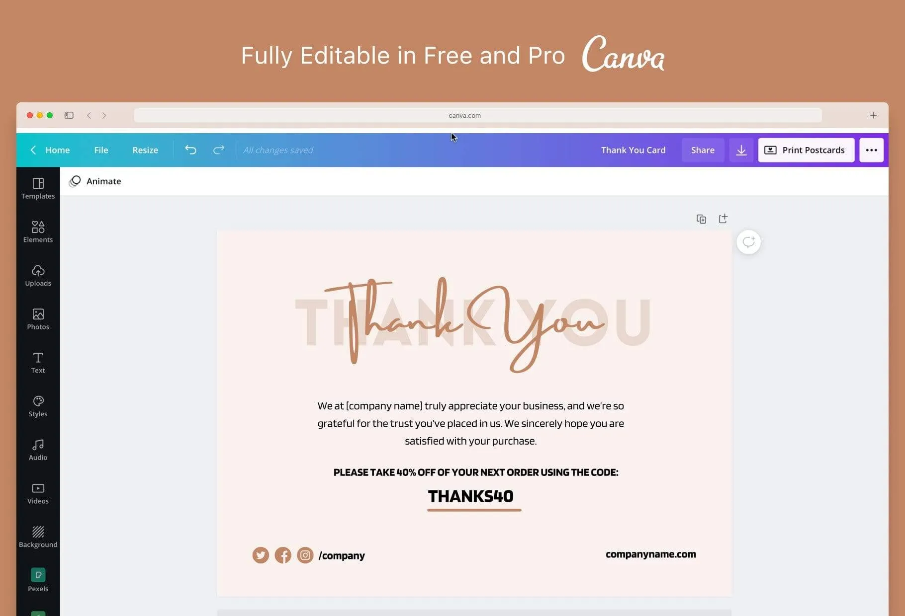 Ashley Printable Thank You Card Packaging Insert Note Canva Template