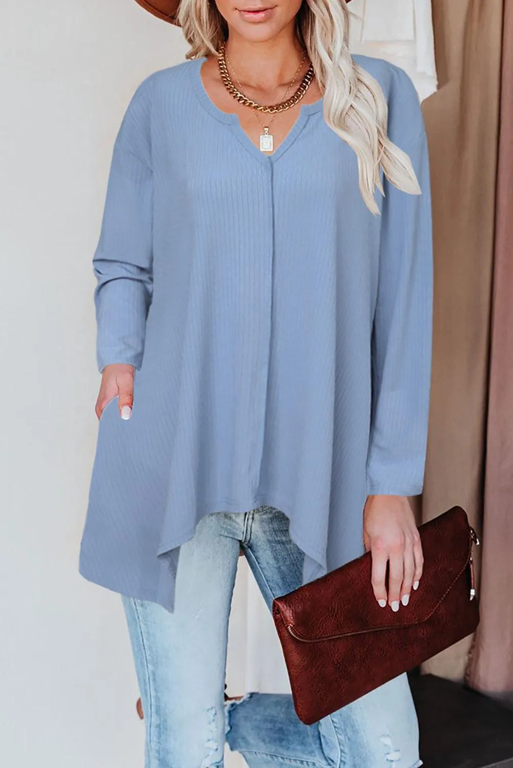 Asymmetric Hemline Long Sleeve Top