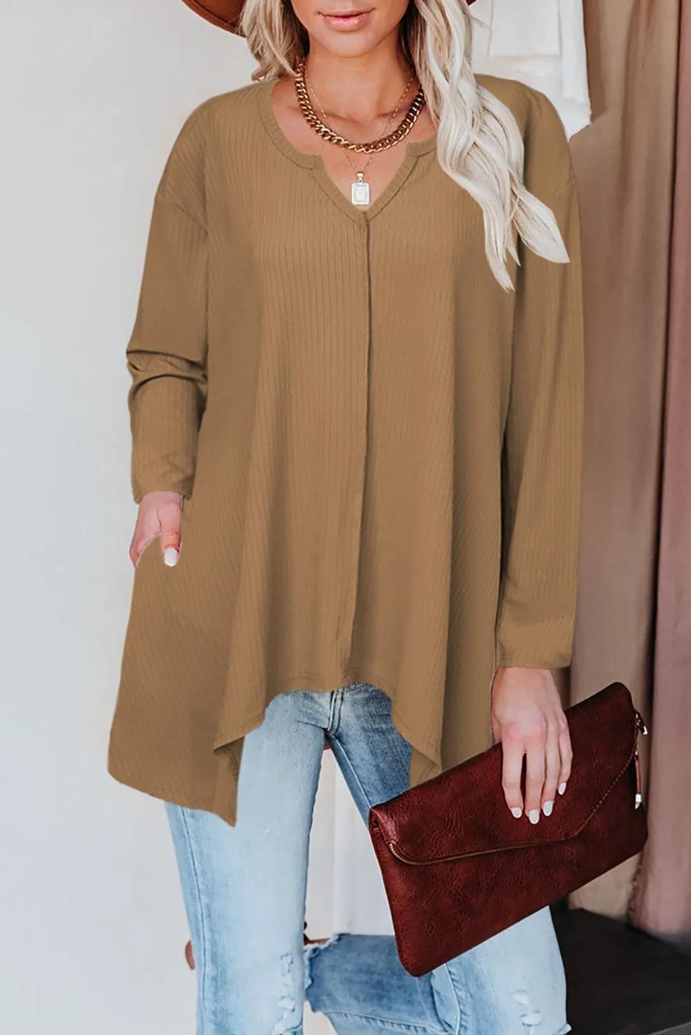 Asymmetric Hemline Long Sleeve Top
