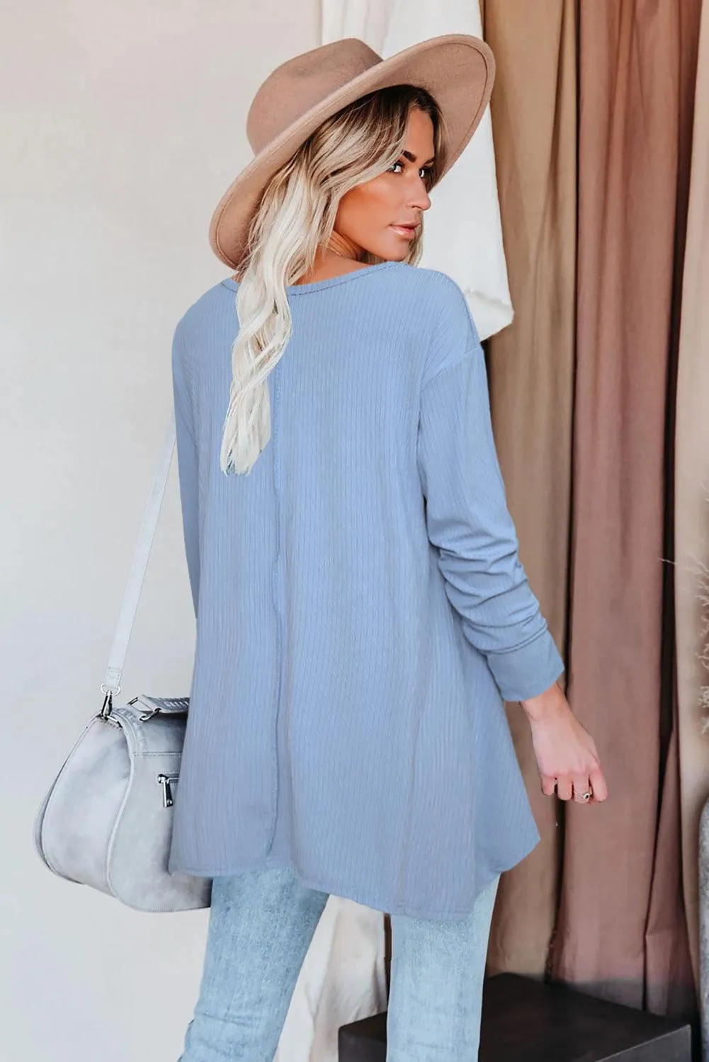 Asymmetric Hemline Long Sleeve Top