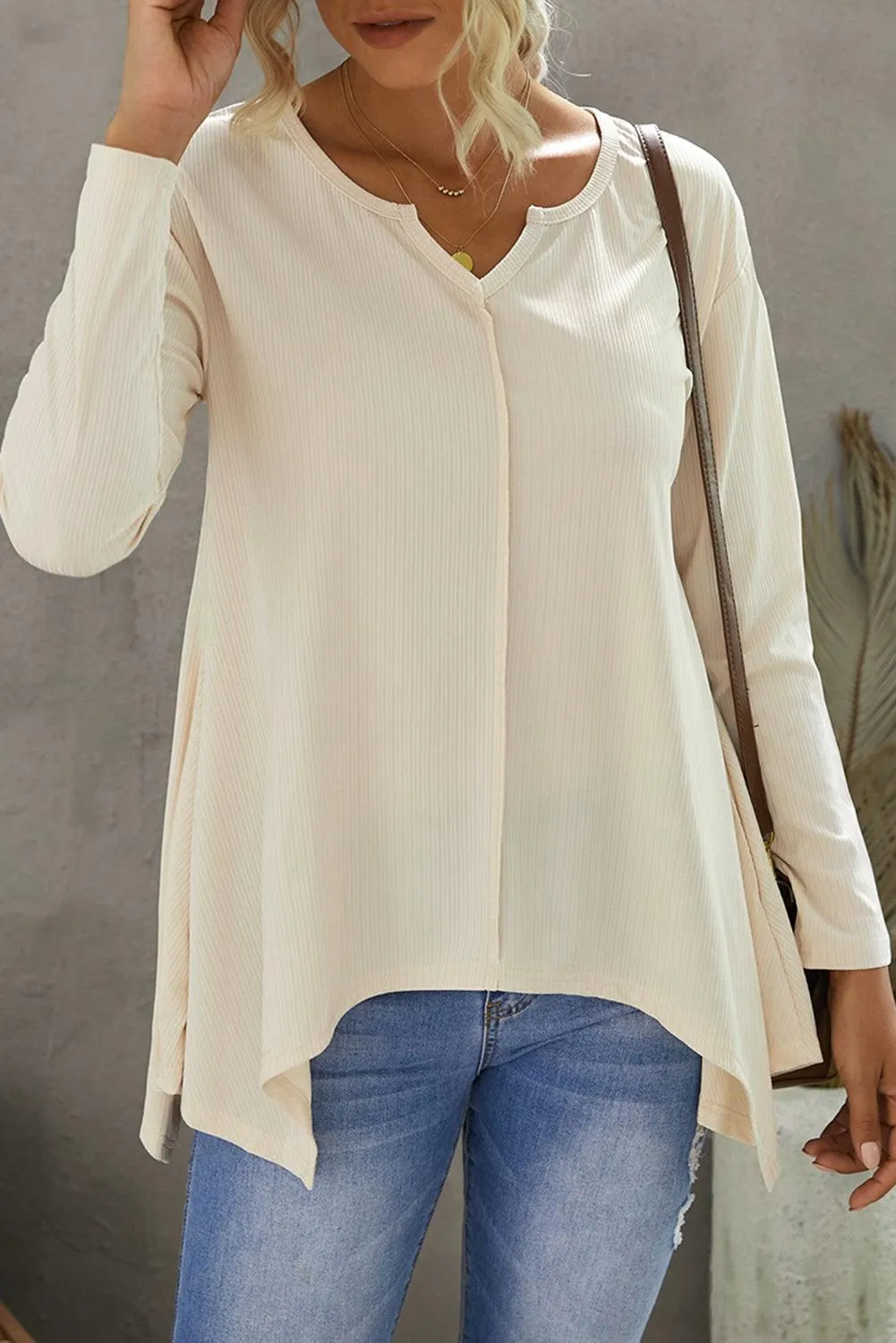 Asymmetric Hemline Long Sleeve Top