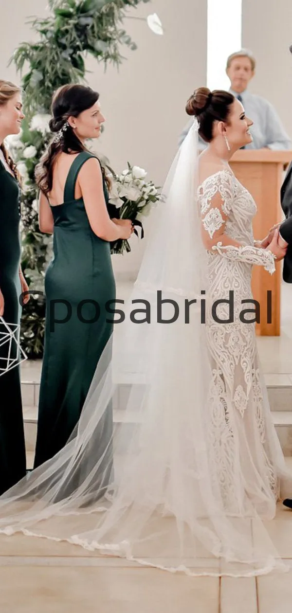 Attractive Long Seeves Mermaid Lace Chic Illusion Beach Long Wedding Dresses WD0544