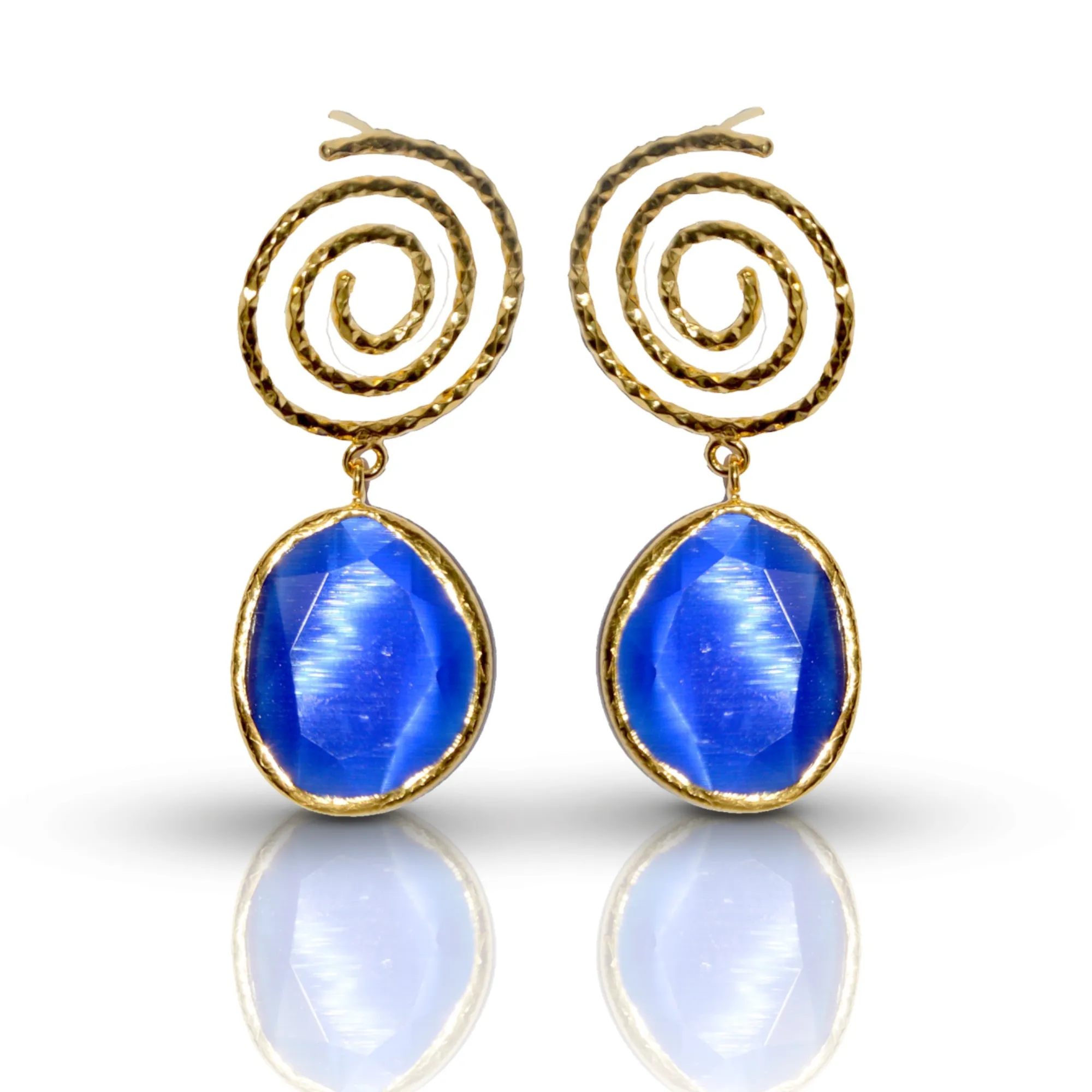 Aurora Navy Blue Spiral Gold Earrings