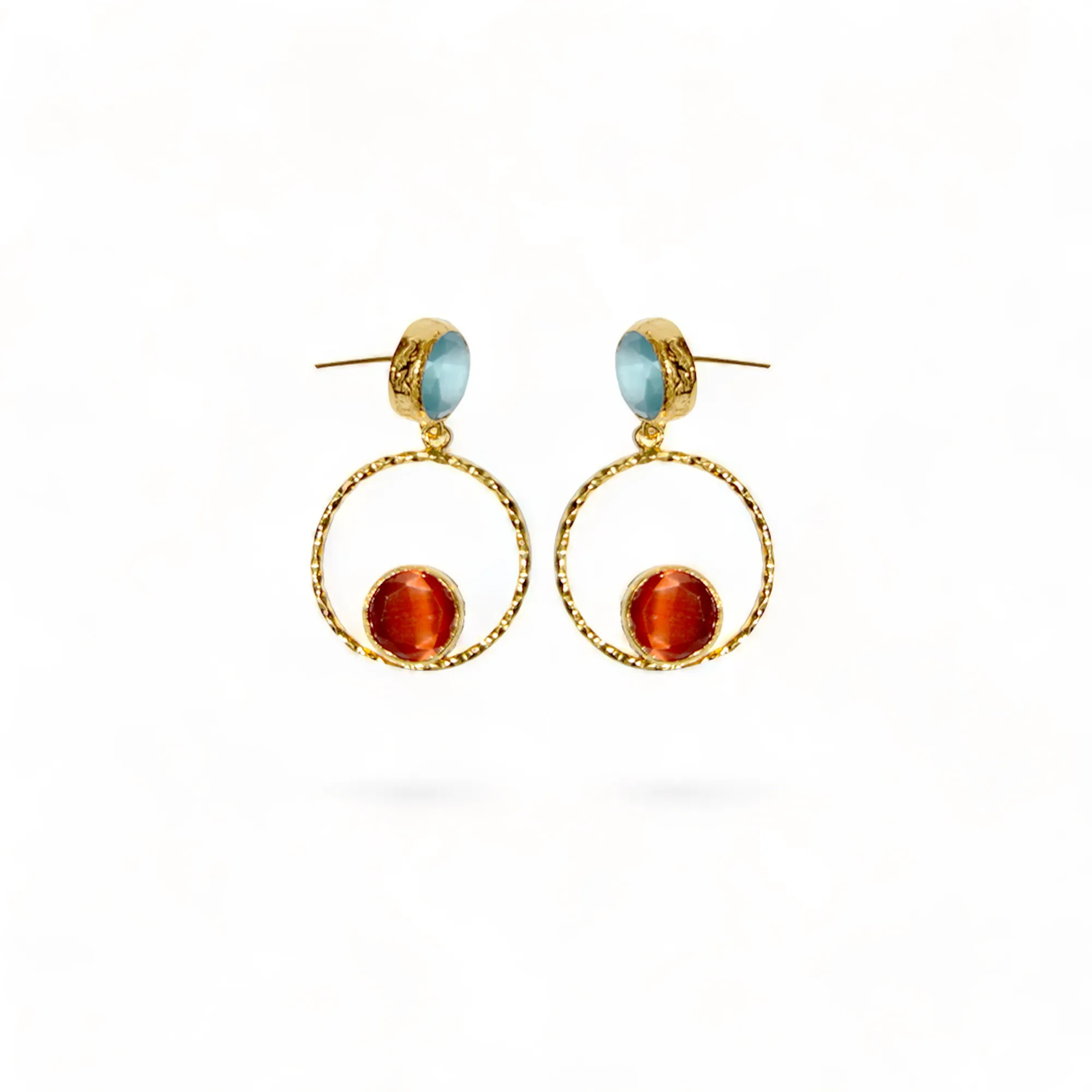Aurora Orange Eyes Gold Earrings