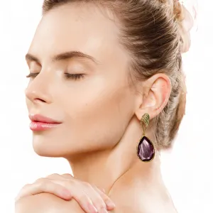 Aurora Purple Rain Drop Gold Earrings