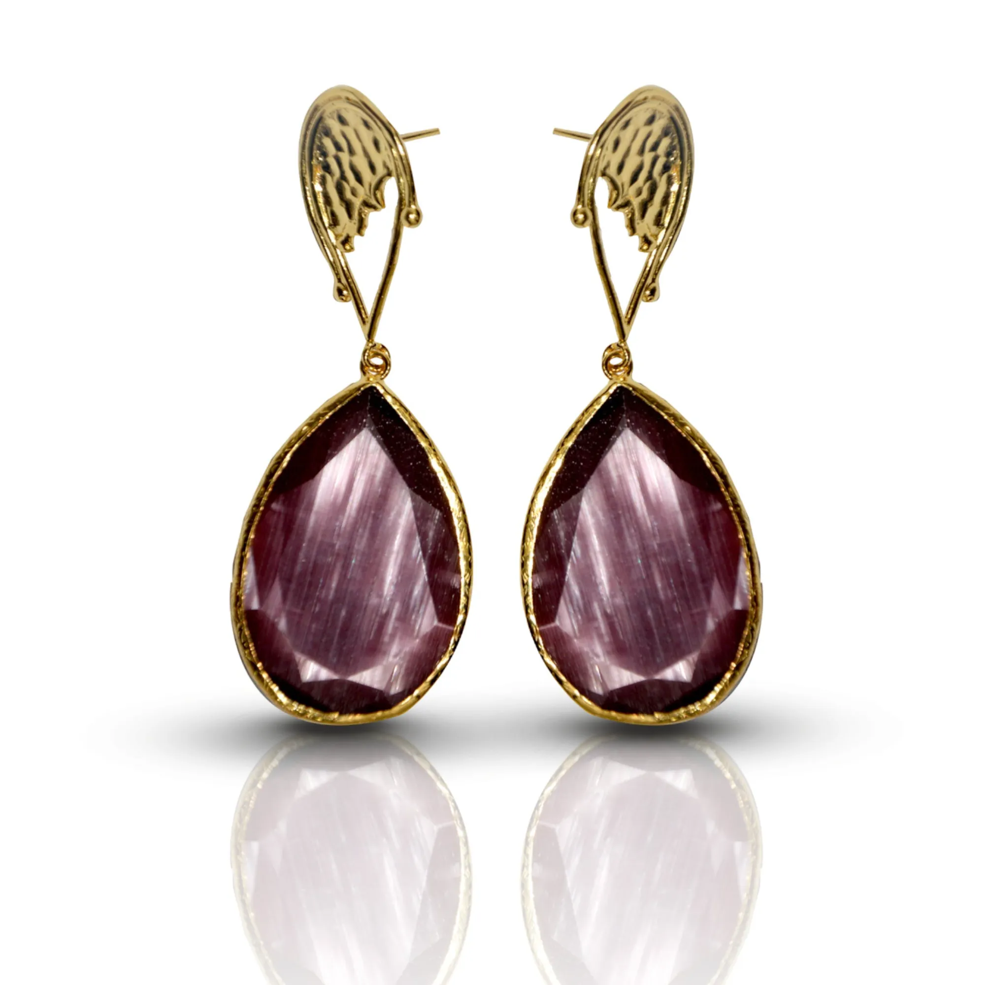 Aurora Purple Rain Drop Gold Earrings