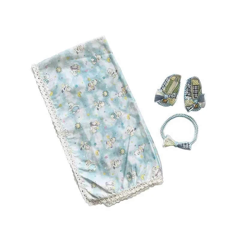 Baby Blanket White Bear Gift Set