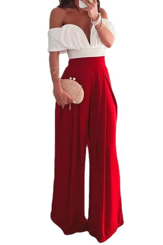Backless top & wide-leg pants suit