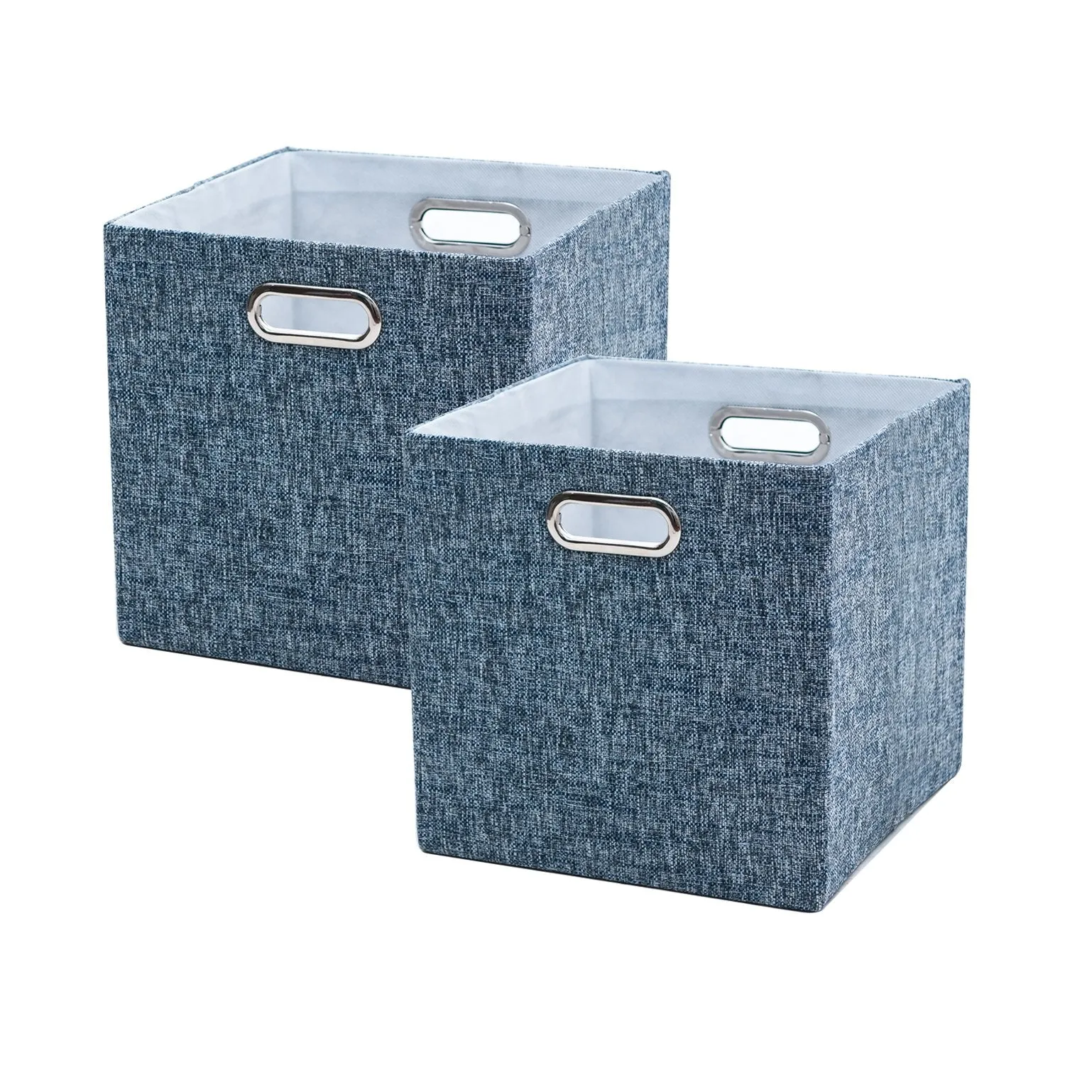 BAIST Collapsible Storage Bins,Nice Heavy Duty Linen Fabric Decorative Closet Storage Cubes Basket for Nursery Bedroom Office Large Foldable Square,2 Pack,Brown Linen with Gold Metallic Sparkles