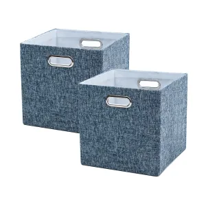 BAIST Collapsible Storage Bins,Nice Heavy Duty Linen Fabric Decorative Closet Storage Cubes Basket for Nursery Bedroom Office Large Foldable Square,2 Pack,Brown Linen with Gold Metallic Sparkles