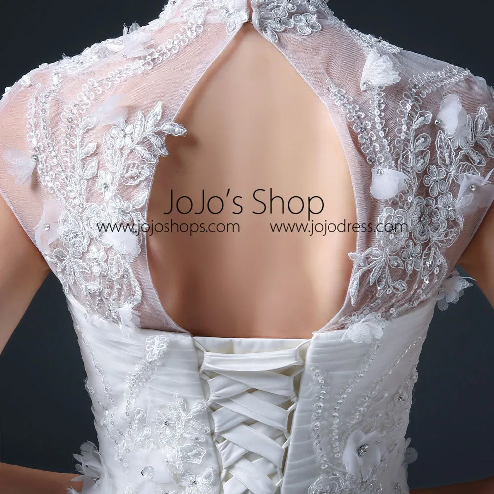 Ball Gown Wedding Dress with Mandarin Collar and Keyhole Back CC3008