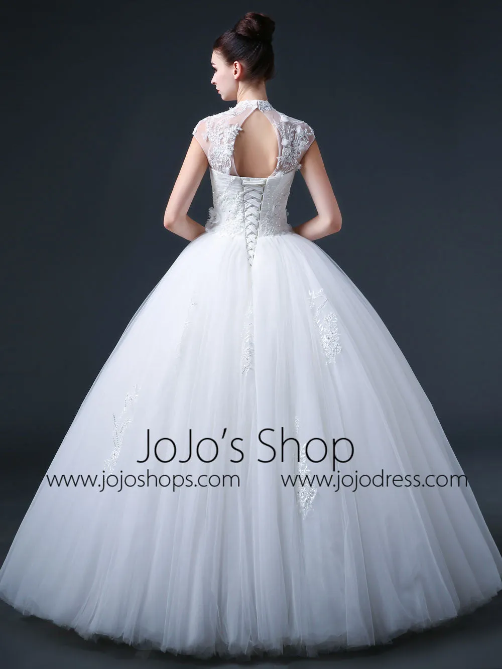 Ball Gown Wedding Dress with Mandarin Collar and Keyhole Back CC3008