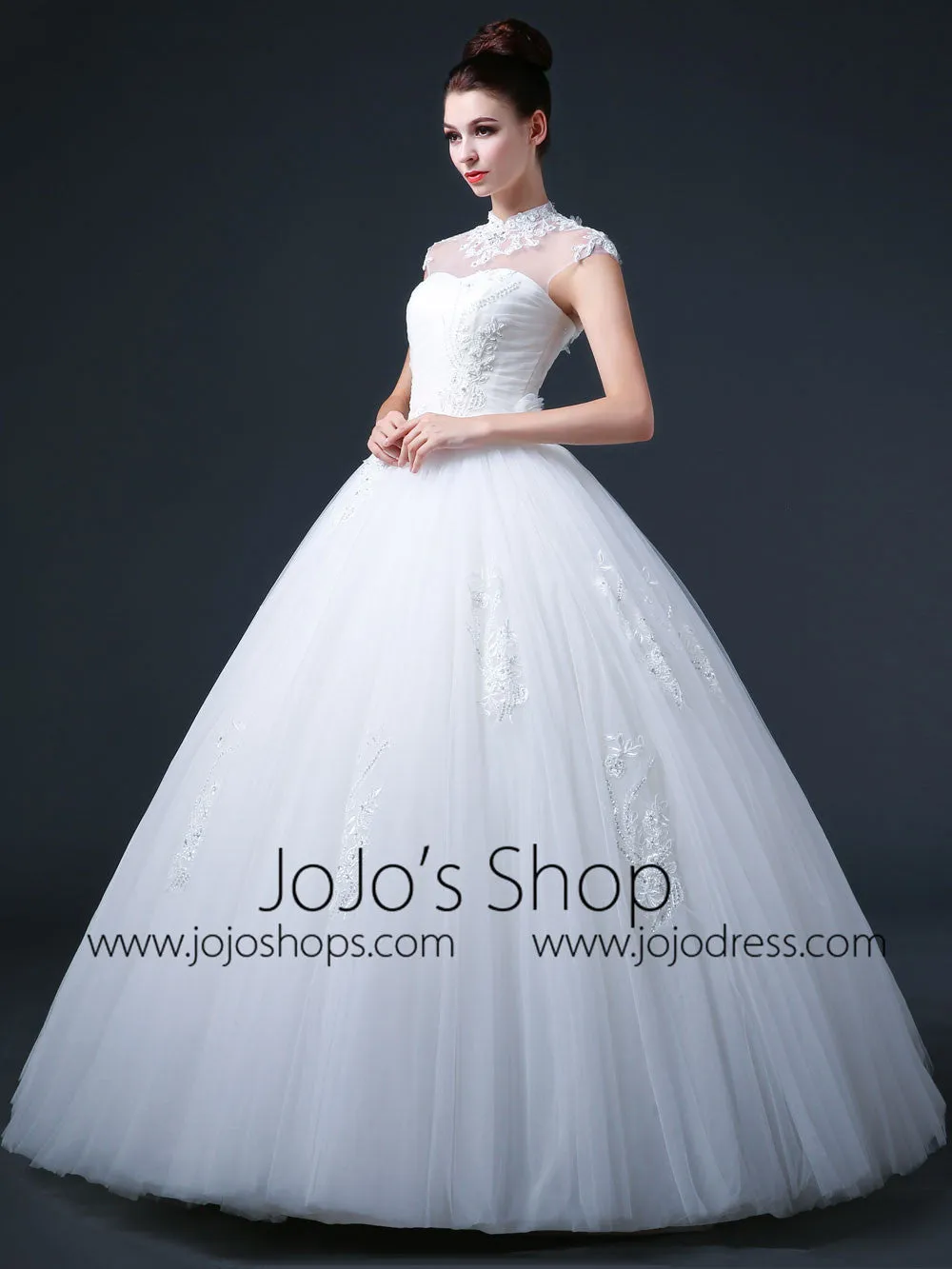 Ball Gown Wedding Dress with Mandarin Collar and Keyhole Back CC3008