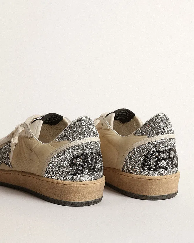 ballstar nylon with glitter star and heel - white/beige/silver