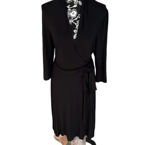 BANANA REPUBLIC size large black faux wrap long sleeve midi dress