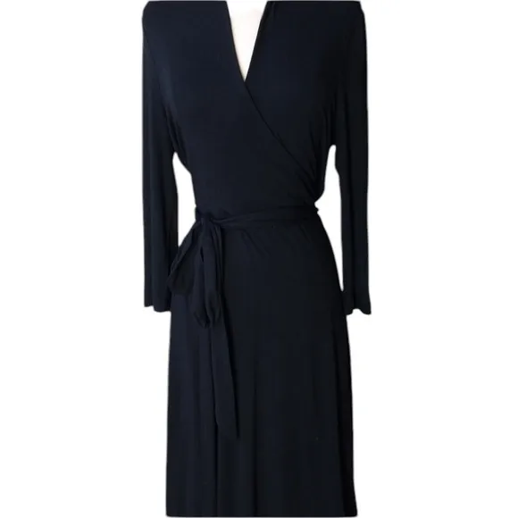 BANANA REPUBLIC size large black faux wrap long sleeve midi dress
