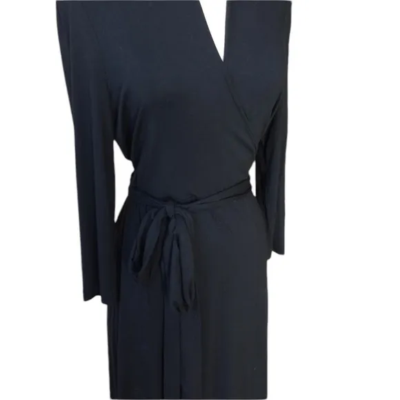 BANANA REPUBLIC size large black faux wrap long sleeve midi dress