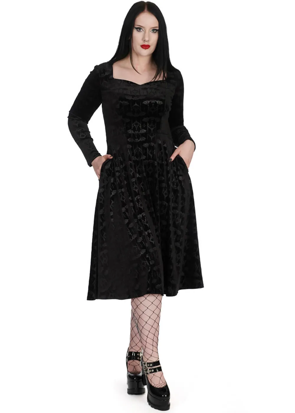 Banned Alternative Velvet Bat Swing Dress Black