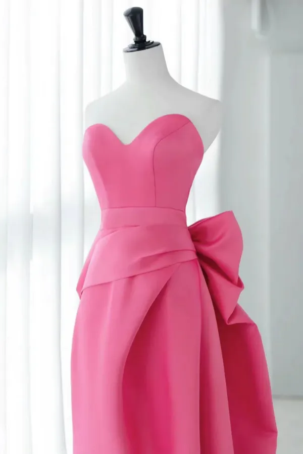 Barbie Pink Long Satin Prom Dresses, Barbie Pink Long Satin Formal Evening Dresses APP0885