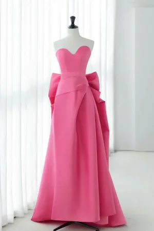 Barbie Pink Long Satin Prom Dresses, Barbie Pink Long Satin Formal Evening Dresses APP0885