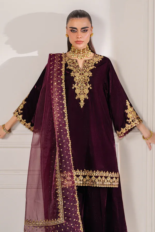Baroque Formals Luxury Velvet Embroidered Unstitched Collection PR-1023 Maroon