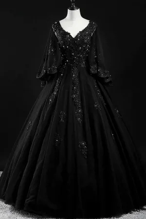 Beautiful Tulle with Lace Applique Beaded Sweet 16 Dress, V Neckline Long Formal Dress APP0864