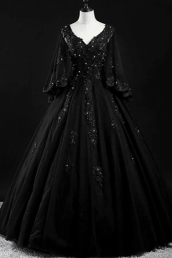Beautiful Tulle with Lace Applique Beaded Sweet 16 Dress, V Neckline Long Formal Dress APP0864